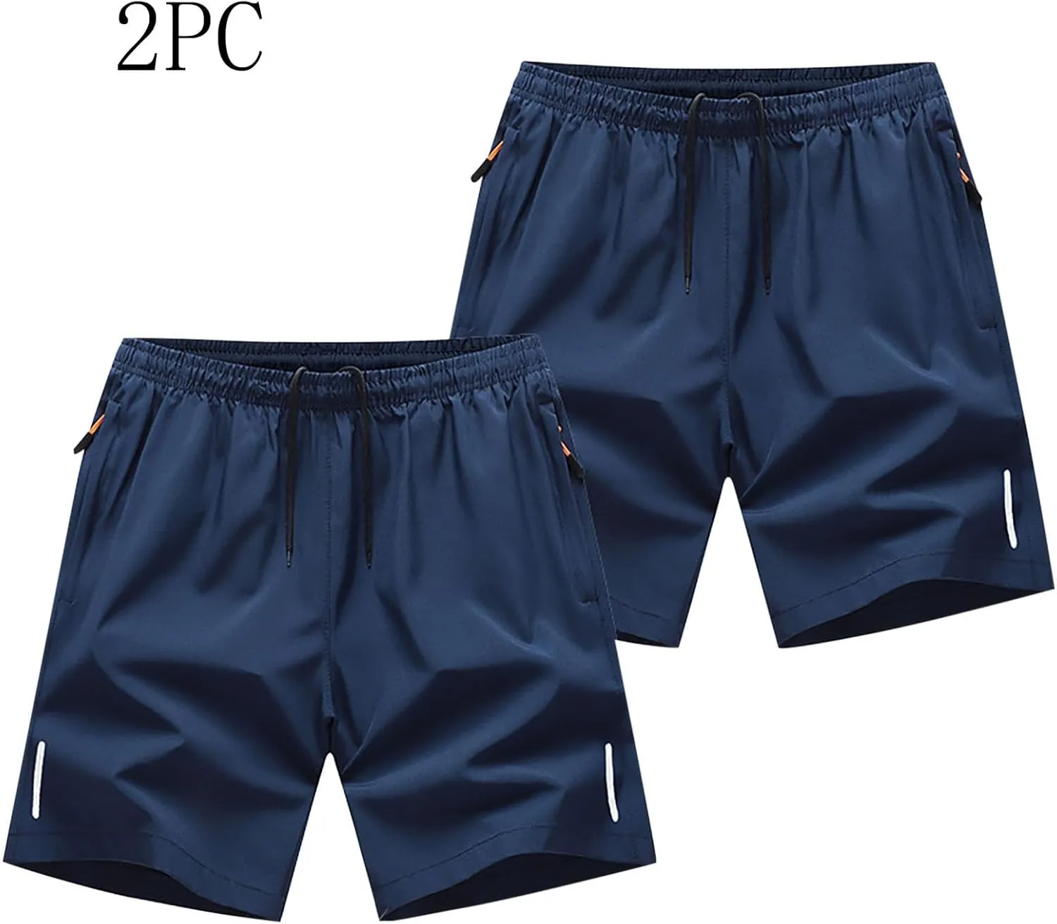 2 Pack Sports Shorts for Men Quick Dry Workout Gym Short Pants Elastic Waist Athletic Running Trousers