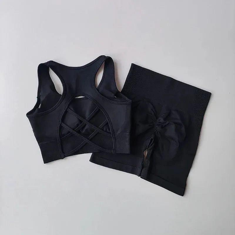 2 PCS Women's Seamless Yoga Set High Waist Sports Shorts