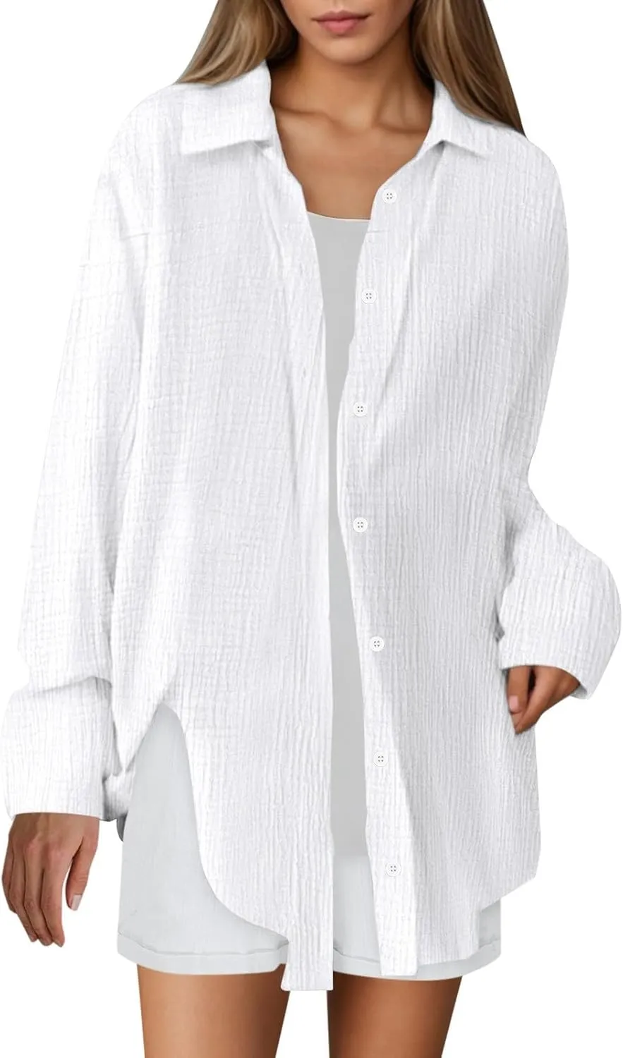 2 Piece Linen Sets For Women Summer Long Sleeve Button Down Shirt Shorts Lounge Matching Set Vacation Beach Outfits