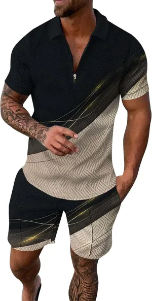 2 Piece Outfits for Men Hawaiian Trendy Print Tshirt and Shorts Set Vacation Summer Beach Vacation Tracksuits Letter Print