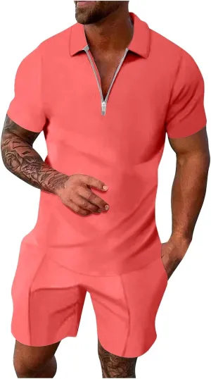 2 Piece Outfits for Men Summer Short Sleeve Crewneck Tshirts and Shorts Set Hawaiian Beach Shorts Tracksuits Mens Tshirts