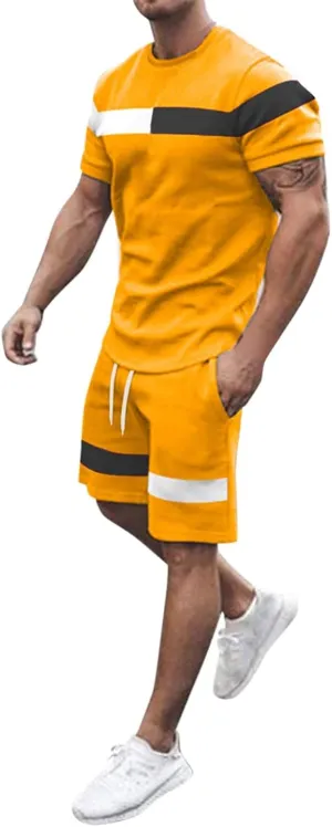 2 Piece Outfits for Men Summer Short Sleeve Crewneck Tshirts and Shorts Set Hawaiian Beach Shorts Tracksuits Mens Undershirts