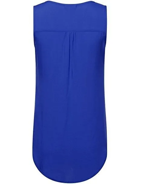 2017 Women's Fashion Button Pocket Sleeveless Shirt Ladies Sexy Irregular Hem Tank Top(S-5XL)