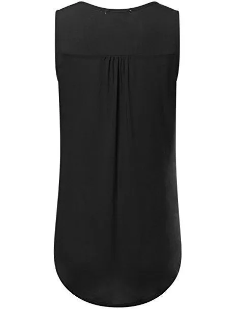 2017 Women's Fashion Button Pocket Sleeveless Shirt Ladies Sexy Irregular Hem Tank Top(S-5XL)