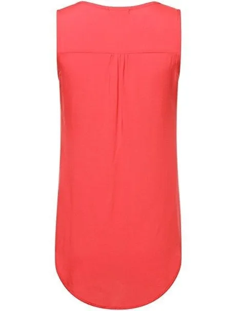 2017 Women's Fashion Button Pocket Sleeveless Shirt Ladies Sexy Irregular Hem Tank Top(S-5XL)