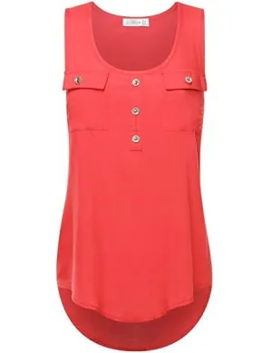 2017 Women's Fashion Button Pocket Sleeveless Shirt Ladies Sexy Irregular Hem Tank Top(S-5XL)