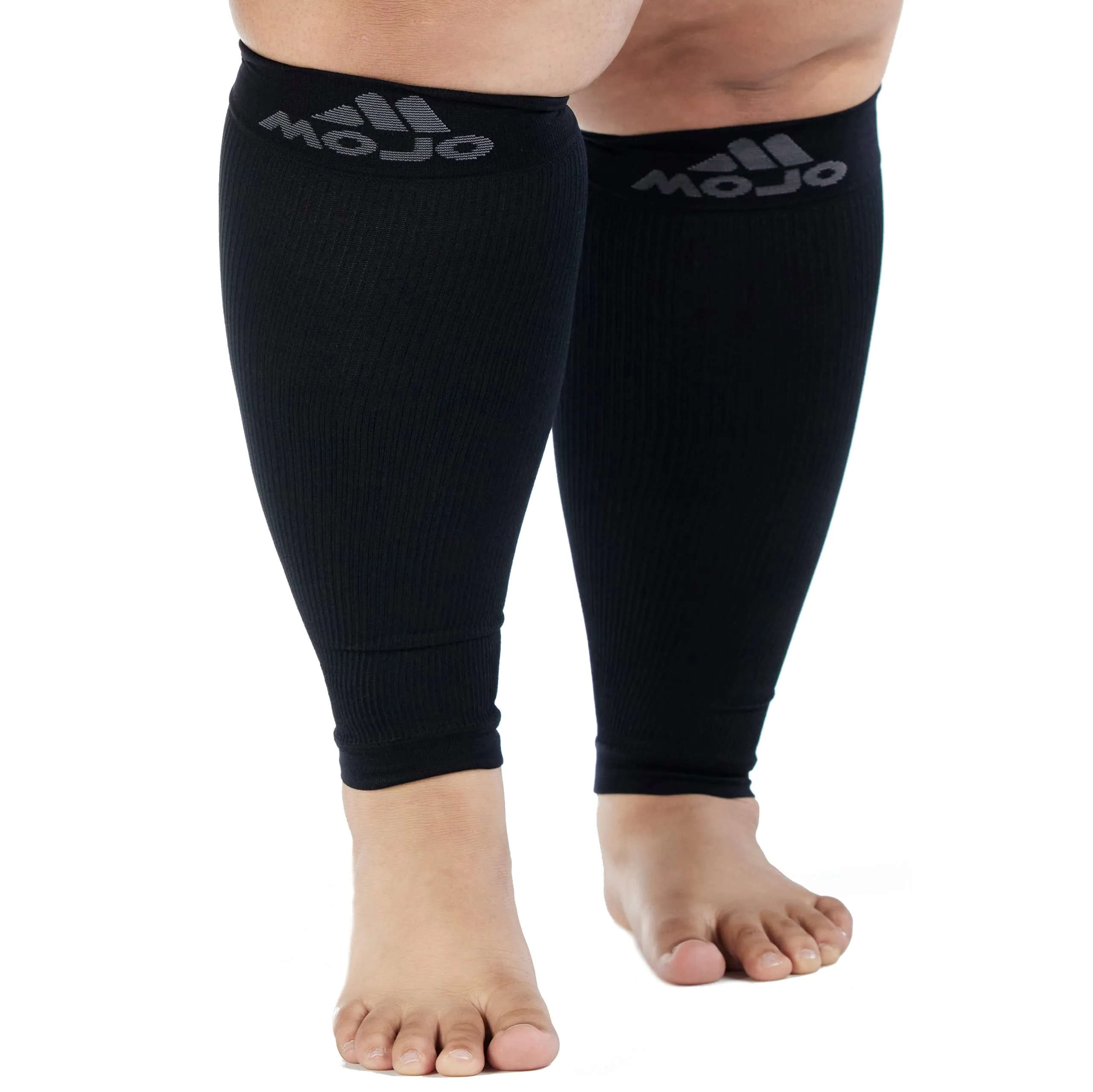 2XL Mojo Compression Sleeves for Extra Wide Calves - Women and Men - 20-30mHg Black XXL XX-Large