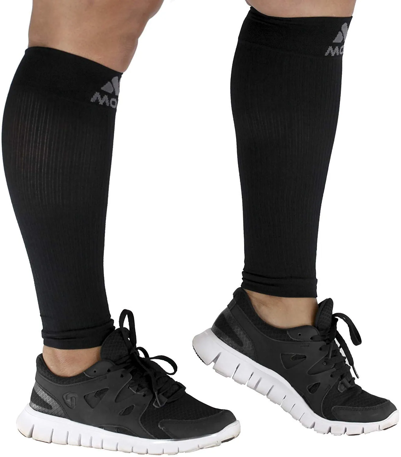 2XL Mojo Compression Sleeves for Extra Wide Calves - Women and Men - 20-30mHg Black XXL XX-Large