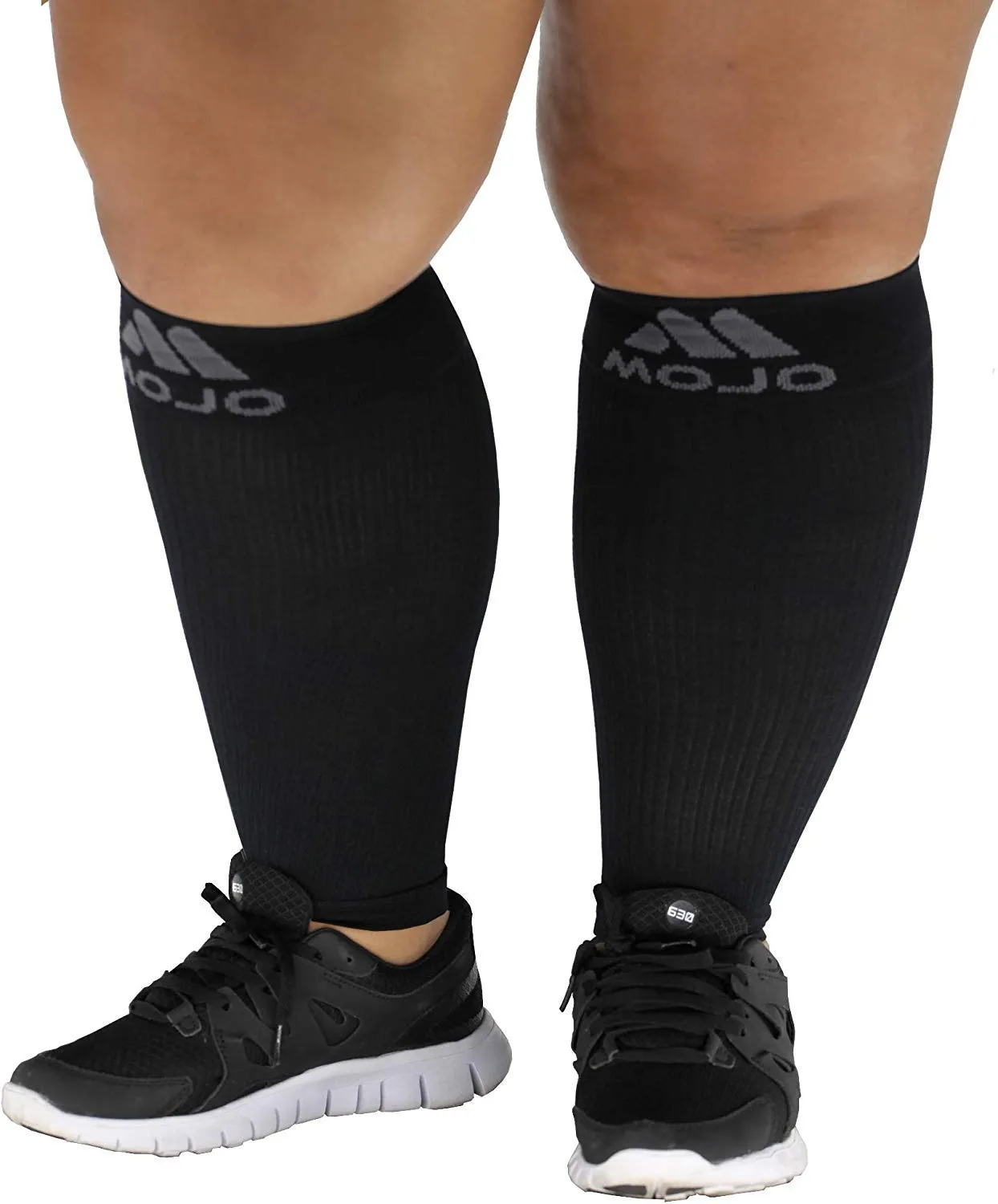 2XL Mojo Compression Sleeves for Extra Wide Calves - Women and Men - 20-30mHg Black XXL XX-Large