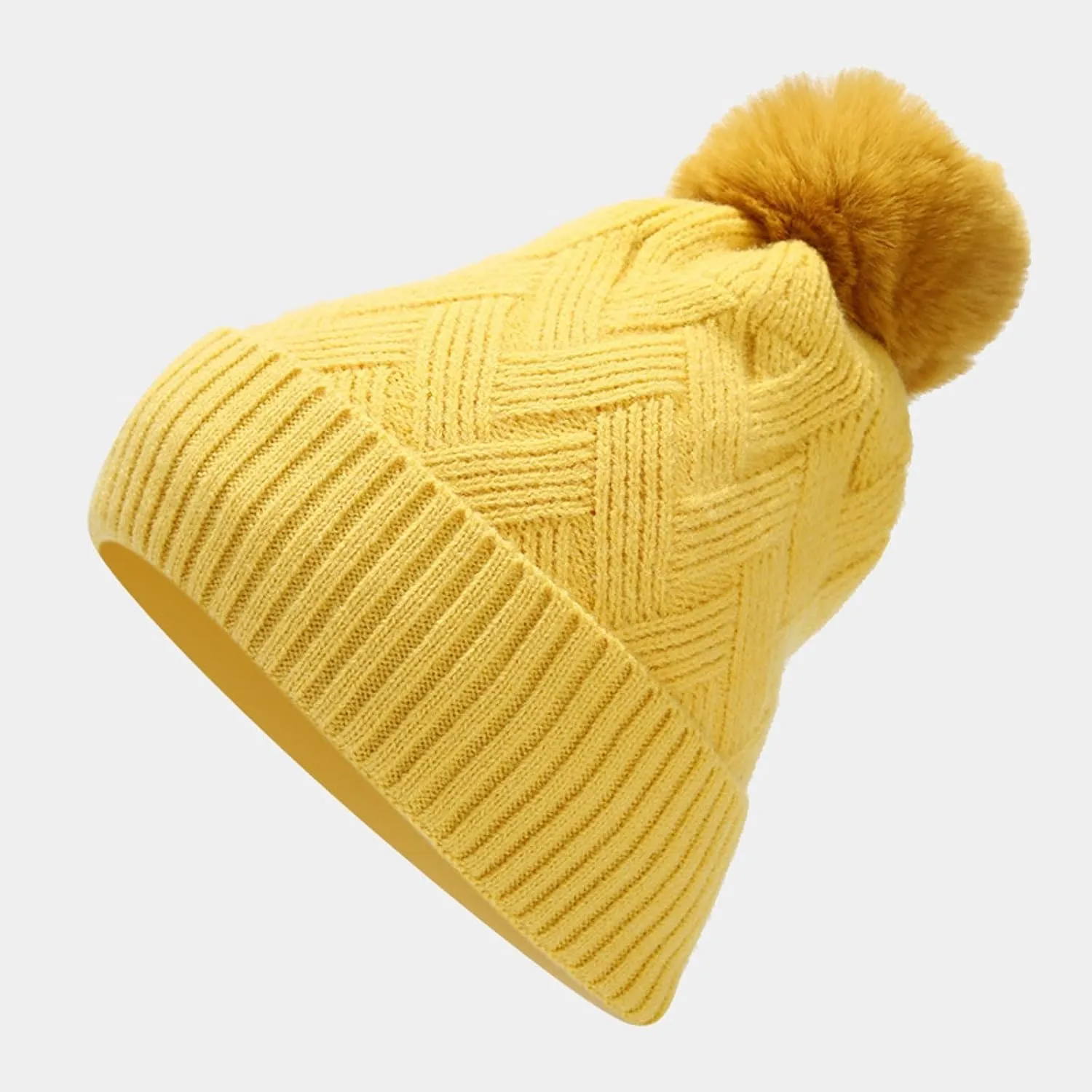 3 in 1 Set Women Men Beanie Scarf Gloves Set Fleece Lined Pom Pom Beanie Warm Knit Long Scarf Gloves for Cold Weather