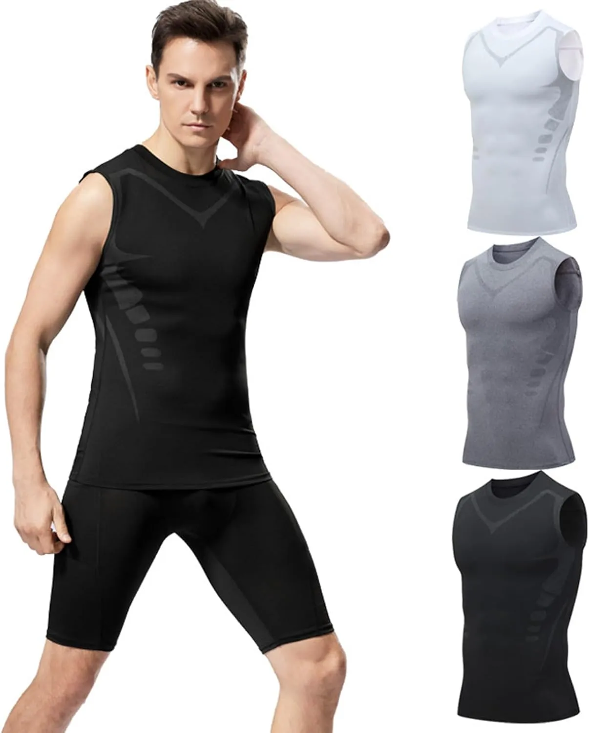 3 or 5 Pack Body Shaper Mens Compression Shirts Short Sleeve Cool Dry Sports Athletic Workout Base Layer Tank Top Shapewear