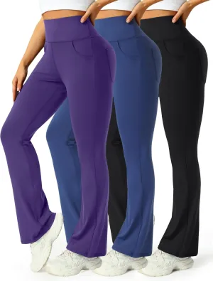 3 Packs Womens High Waist Flare Pants-Flare Yoga PantsYoga Pants with Pockets - High Waist and Wide Leg