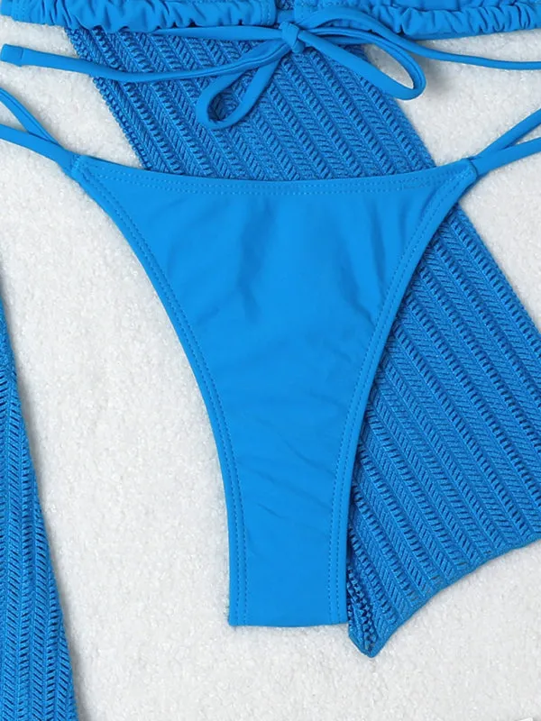 3-Piece String Swimsuit Set featuring Bikini, Triangle Bra & Beachy Mesh Cover-Up