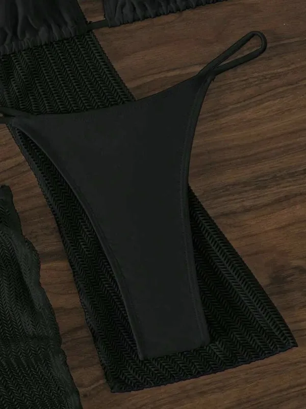 3-Piece String Swimsuit Set featuring Bikini, Triangle Bra & Beachy Mesh Cover-Up