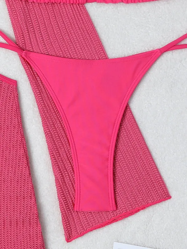 3-Piece String Swimsuit Set featuring Bikini, Triangle Bra & Beachy Mesh Cover-Up
