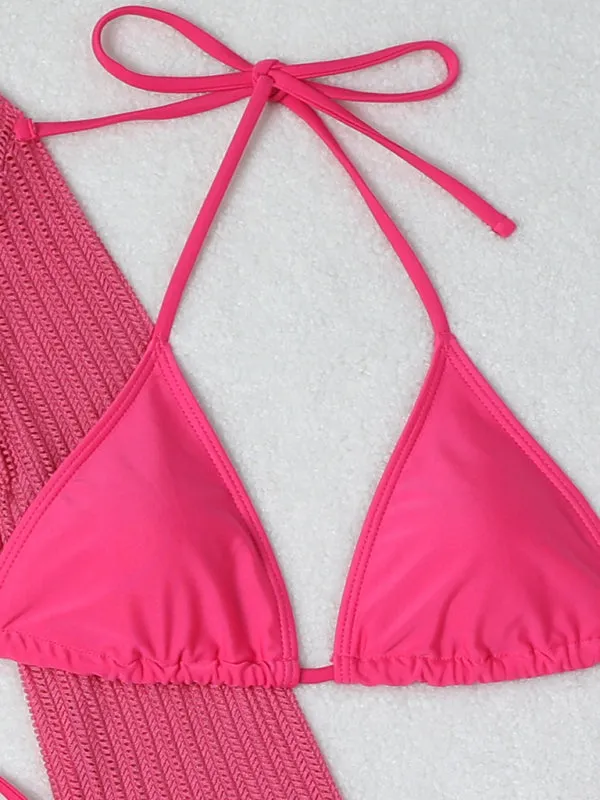 3-Piece String Swimsuit Set featuring Bikini, Triangle Bra & Beachy Mesh Cover-Up