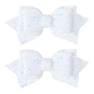 4 inch Glitter White Hair Bows Boutique Sparkly Sequins Hair Clips Big Multi Color Alligator Barrettes for Baby Teens Toddler Flower Girls Wedding Pageant Communion Dress Decor Accessories
