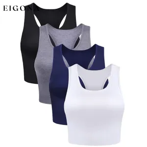 4-Pack: Women's Crop Sleeveless Racerback Tank Tops
