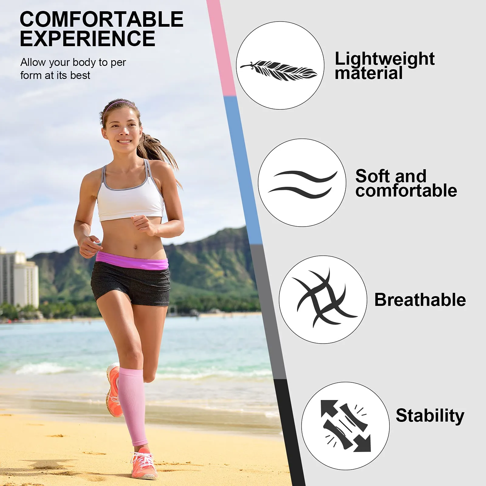 4 Pairs Calf Compression Sleeves Leg Compression Socks Calf Support Sleeves for Men and Women Running Cycling Climbing, Black, Gray, Pink and Blue