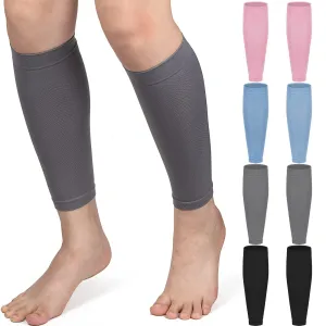 4 Pairs Calf Compression Sleeves Leg Compression Socks Calf Support Sleeves for Men and Women Running Cycling Climbing, Black, Gray, Pink and Blue