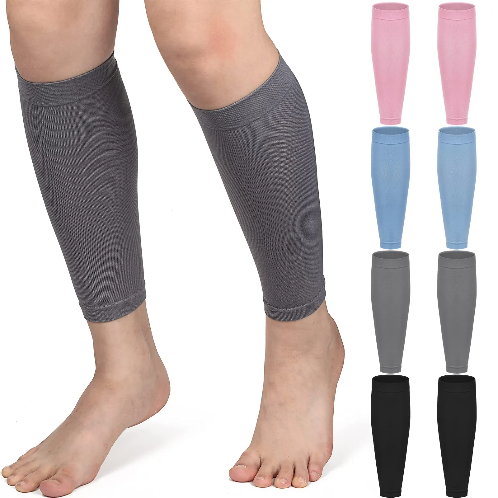 4 Pairs Calf Compression Sleeves Leg Compression Socks Calf Support Sleeves for Men and Women Running Cycling Climbing, Black, Gray, Pink and Blue