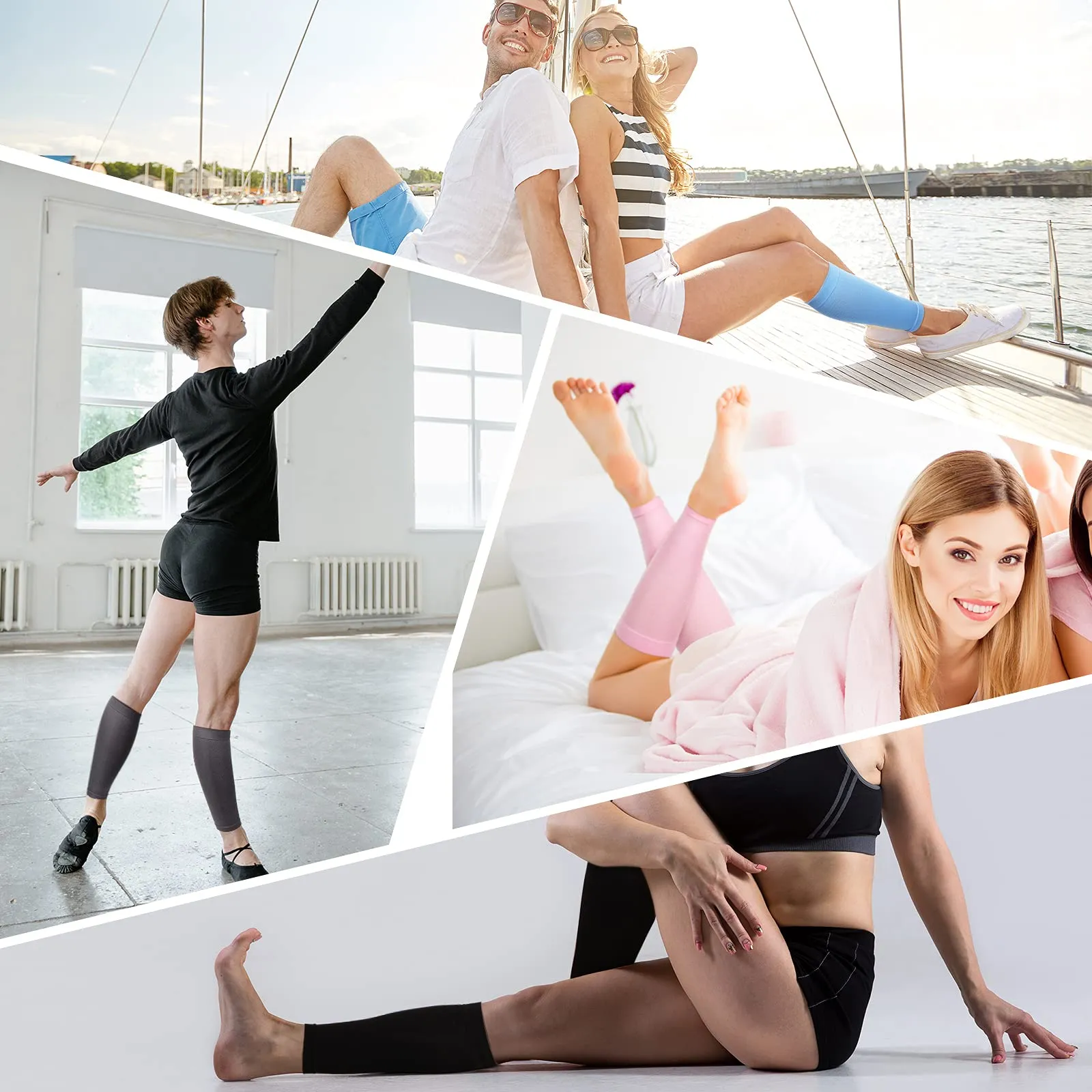 4 Pairs Calf Compression Sleeves Leg Compression Socks Calf Support Sleeves for Men and Women Running Cycling Climbing, Black, Gray, Pink and Blue