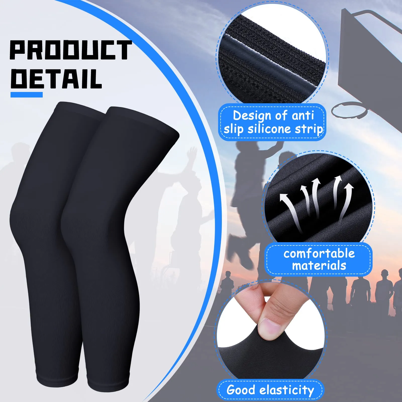 4 Pairs Kids Long Compression Leg Sleeves and Compression Arm Sleeves Youth Basketball Leg Sleeves Black and White Large