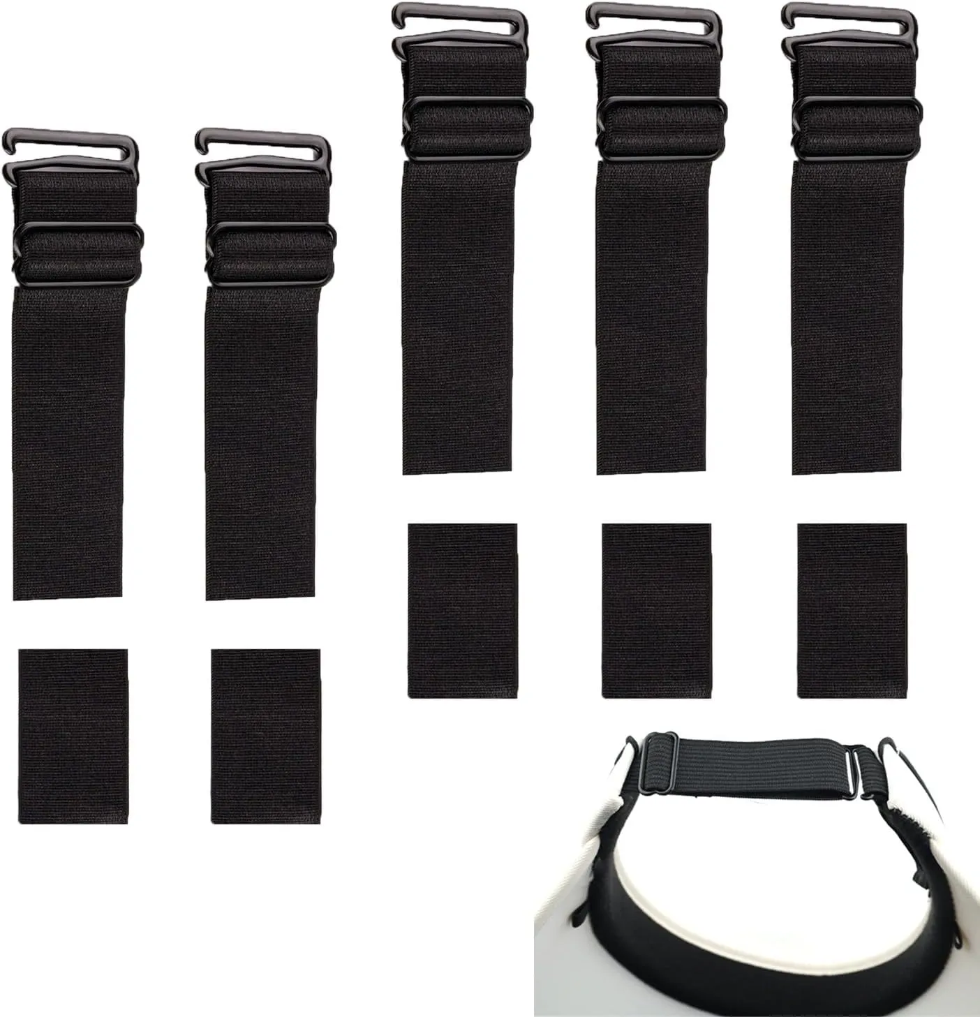 5 Set Sun Visor Hats Buckle and Straps Replacement Sew on Elastic Adjustable Fastening Hook and Loop Straps Extender Fastener for Large Brim Beach Cap Ponytail Straw Visors Golf Visor Cap