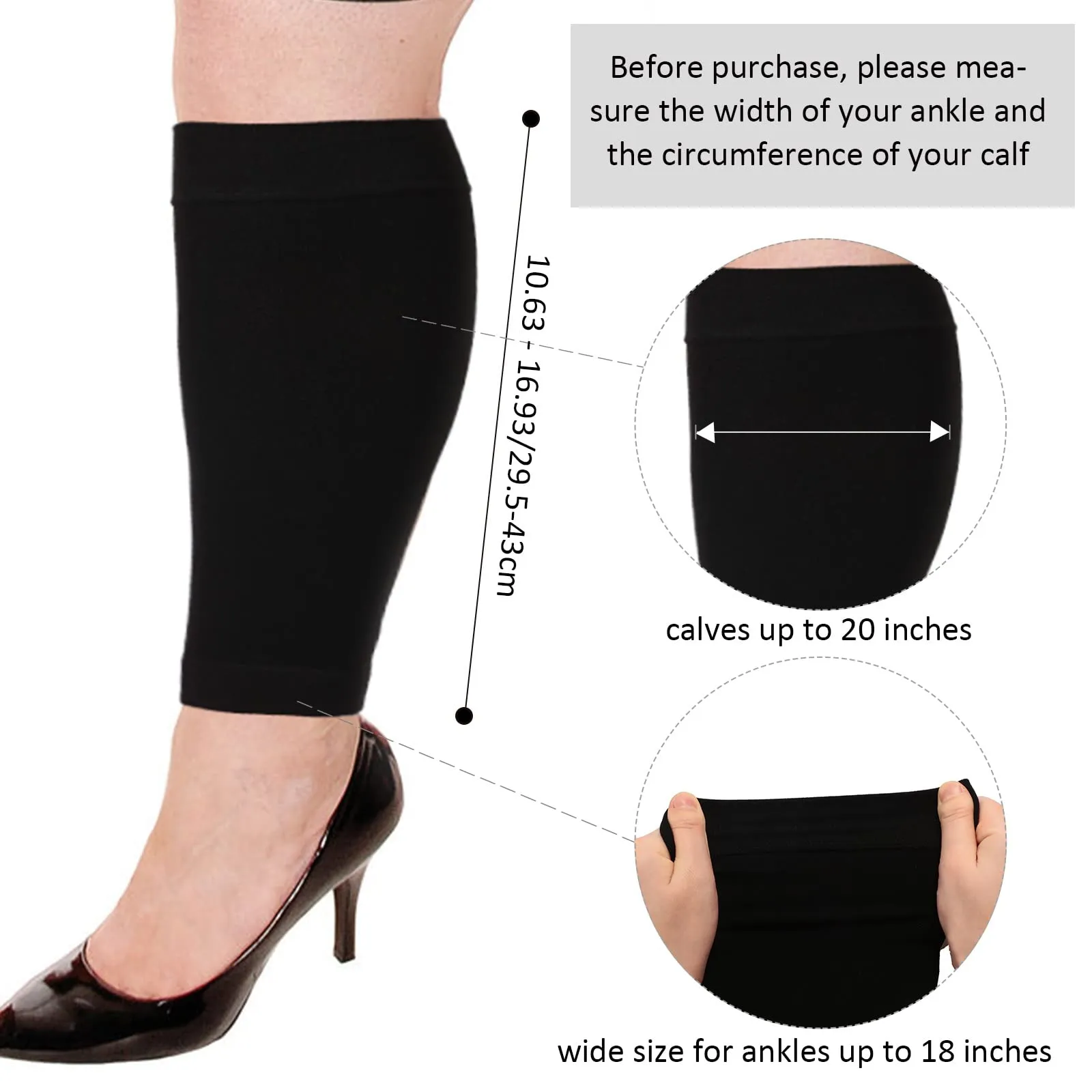 6 Pairs 3XL Wide Plus Size Calf Compression Socks Leg Brace Socks, Calf Compression Sleeves for Runners, Shin Splint, Varicose Vein & Calf Pain Relief, Calf Compression Cuffs for Men Women