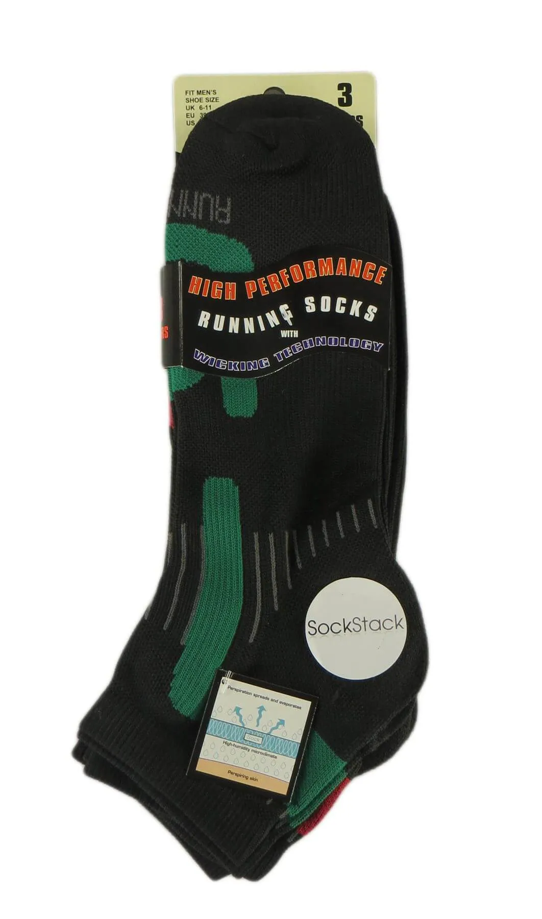 6 Pairs Mens Athletic Low-Cut Trainer Sport Socks for Running Cycling Gym Compression Moisture-Wicking with Arch Support by Sock Stack
