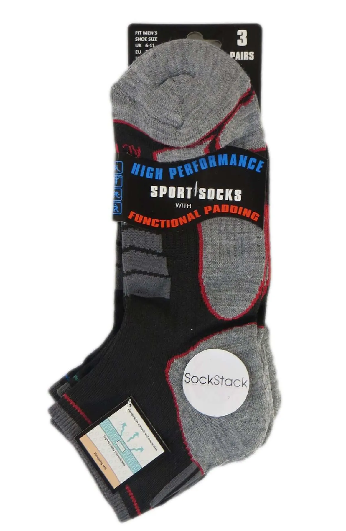 6 Pairs Mens Athletic Low-Cut Trainer Sport Socks for Running Cycling Gym Compression Moisture-Wicking with Arch Support by Sock Stack
