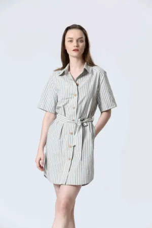 A-Line Shape STRIPED BUTTON FRONT DRESS Timeless Fit Look Trend Appeal STRIPED BUTTON FRONT DRESS
