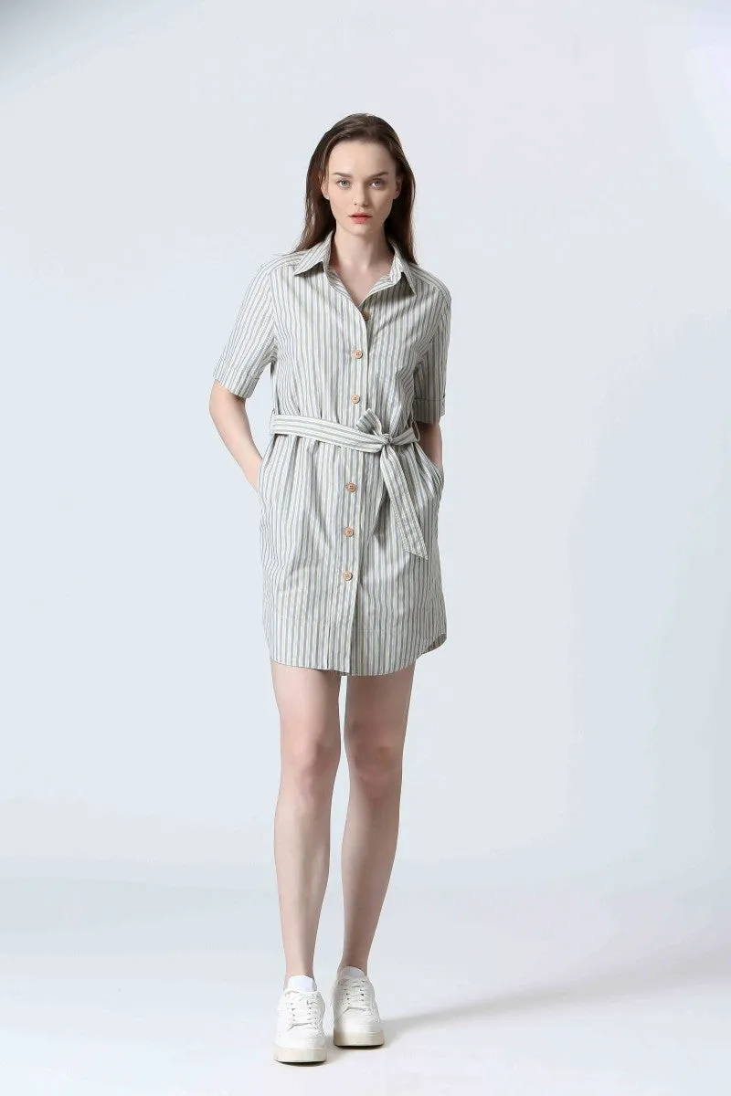 STRIPED BUTTON FRONT DRESS perfect for events Family Joy