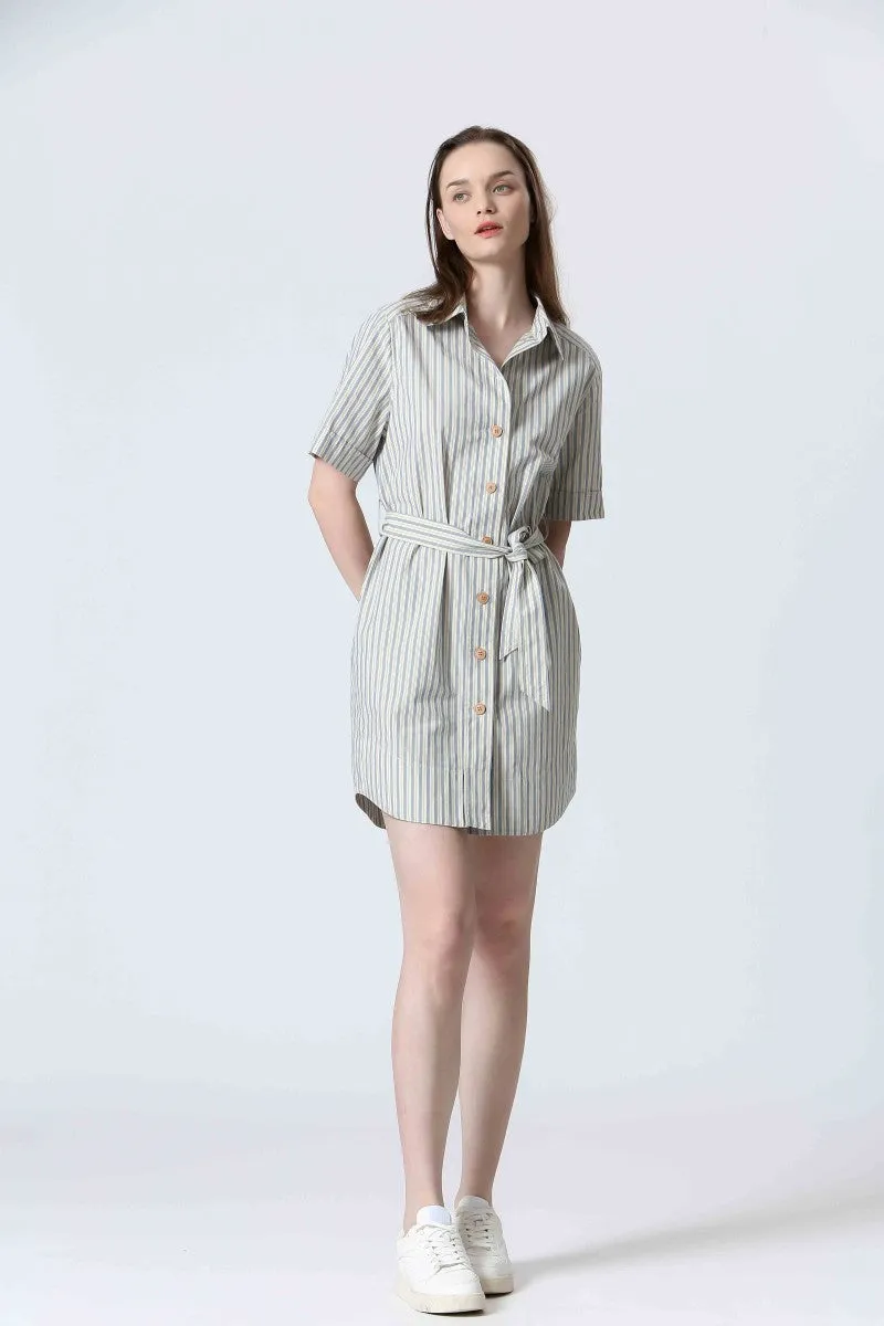 STRIPED BUTTON FRONT DRESS Sophisticated Layers