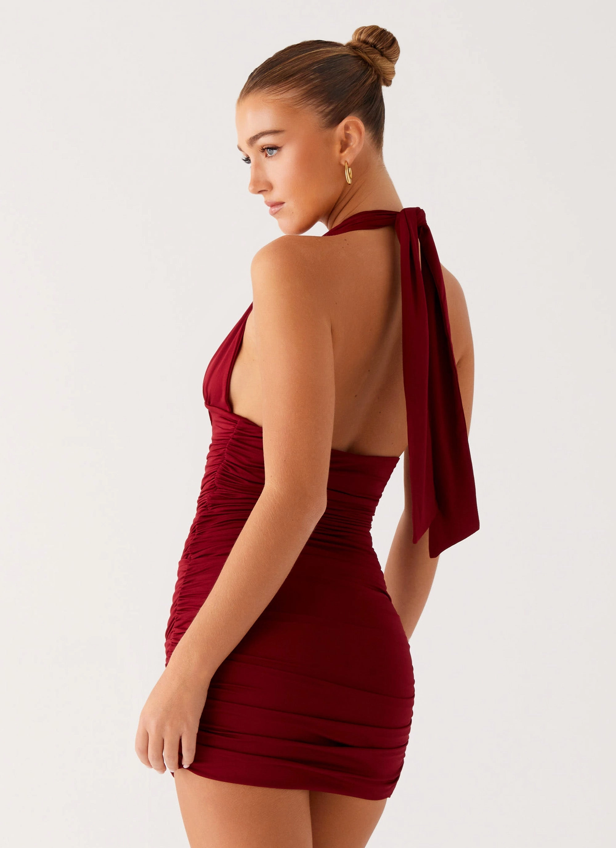 Full Coverage Abelia Halter Mini Dress - Maroon