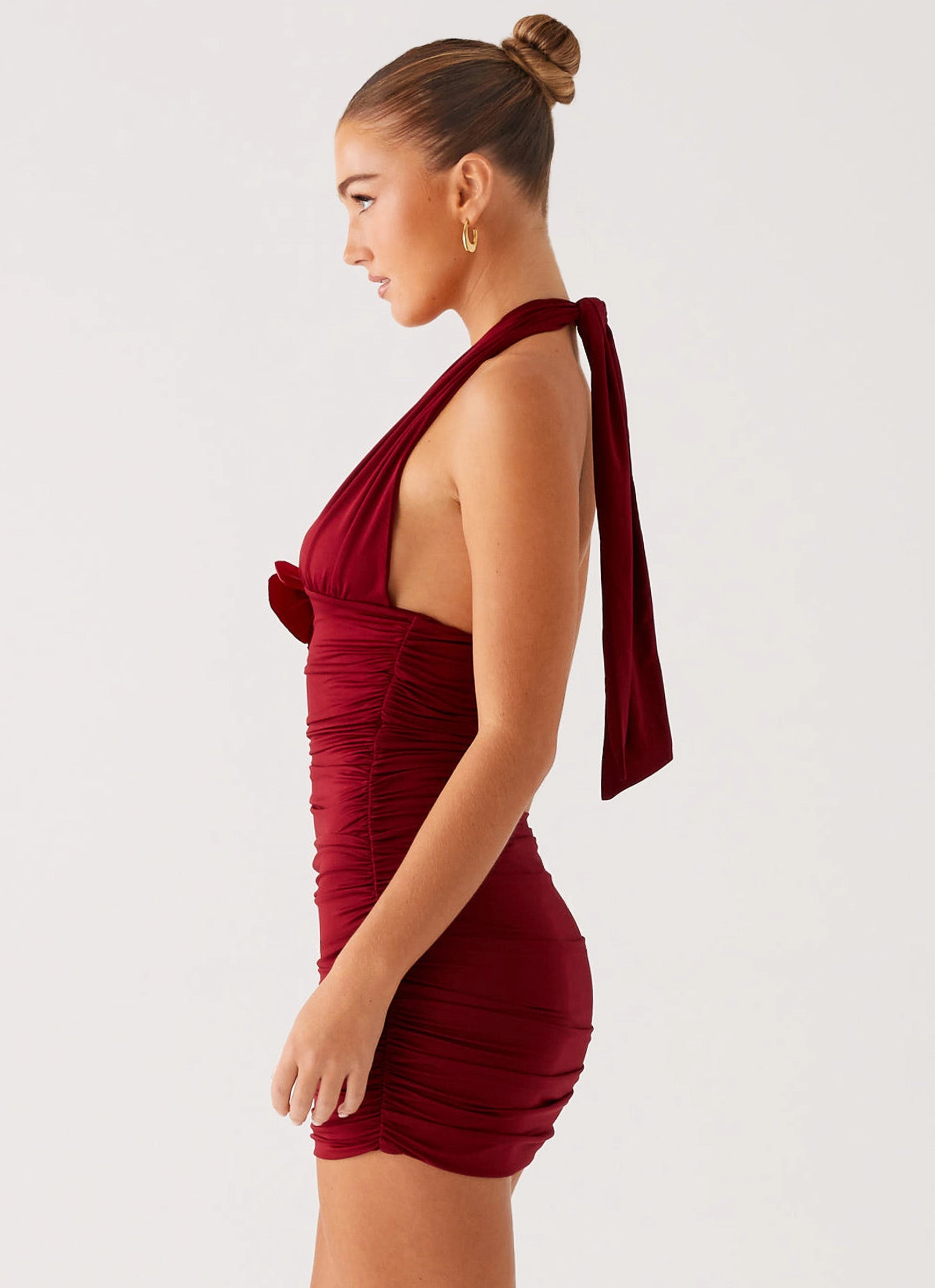 Abelia Halter Mini Dress - Maroon EcoFriendlyDye Studio Style