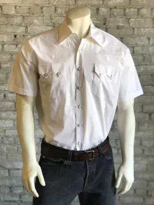 Abrasion Resistant Fabric Rockmount Mens White Cotton Blend Western Snap S/S Shirt Bold Statement Pastel Shade Rockmount Mens White Cotton Blend Western Snap S/S Shirt