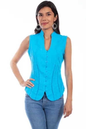 Abrasion Resistant Fabric Scully Womens Turquoise 100% Cotton Soutache S/L Blouse High-End Finish Summer Fashion Scully Womens Turquoise 100% Cotton Soutache S/L Blouse