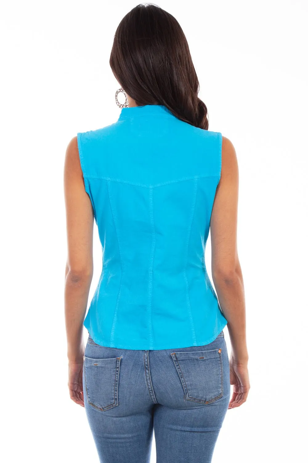 Scully Womens Turquoise 100% Cotton Soutache S/L Blouse Perfect Wear