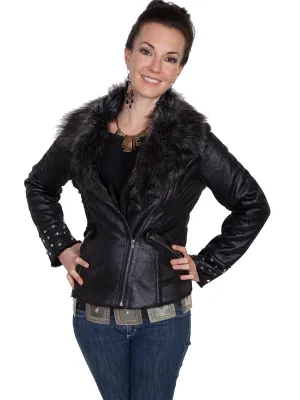 Abrasion Resistant Material Scully Womens Black Faux Fur Motorcycle Jacket Scully Womens Black Faux Fur Motorcycle Jacket Minimalist Pocket Design Outfit Mood