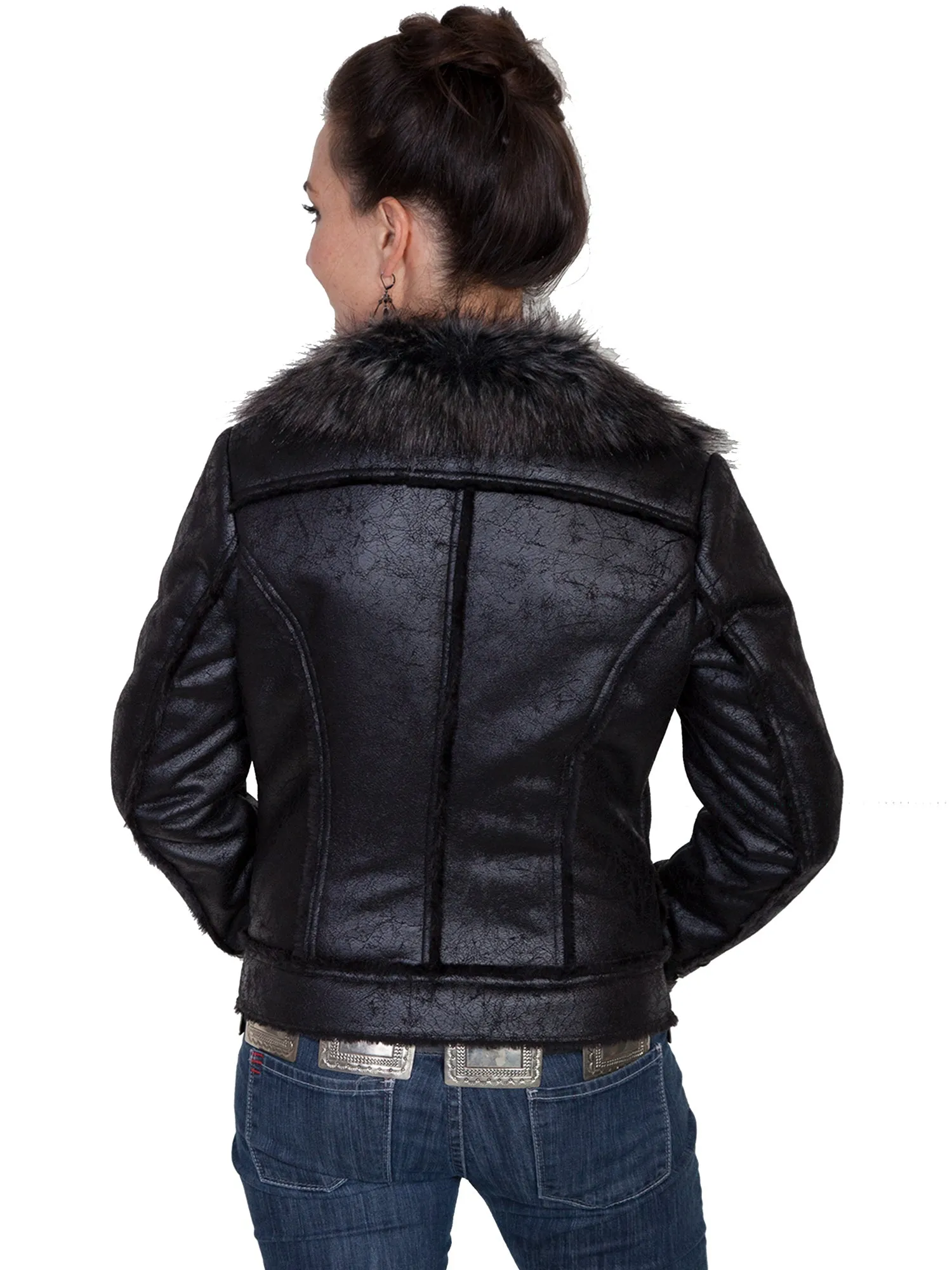 Relaxed Style Scully Womens Black Faux Fur Motorcycle Jacket