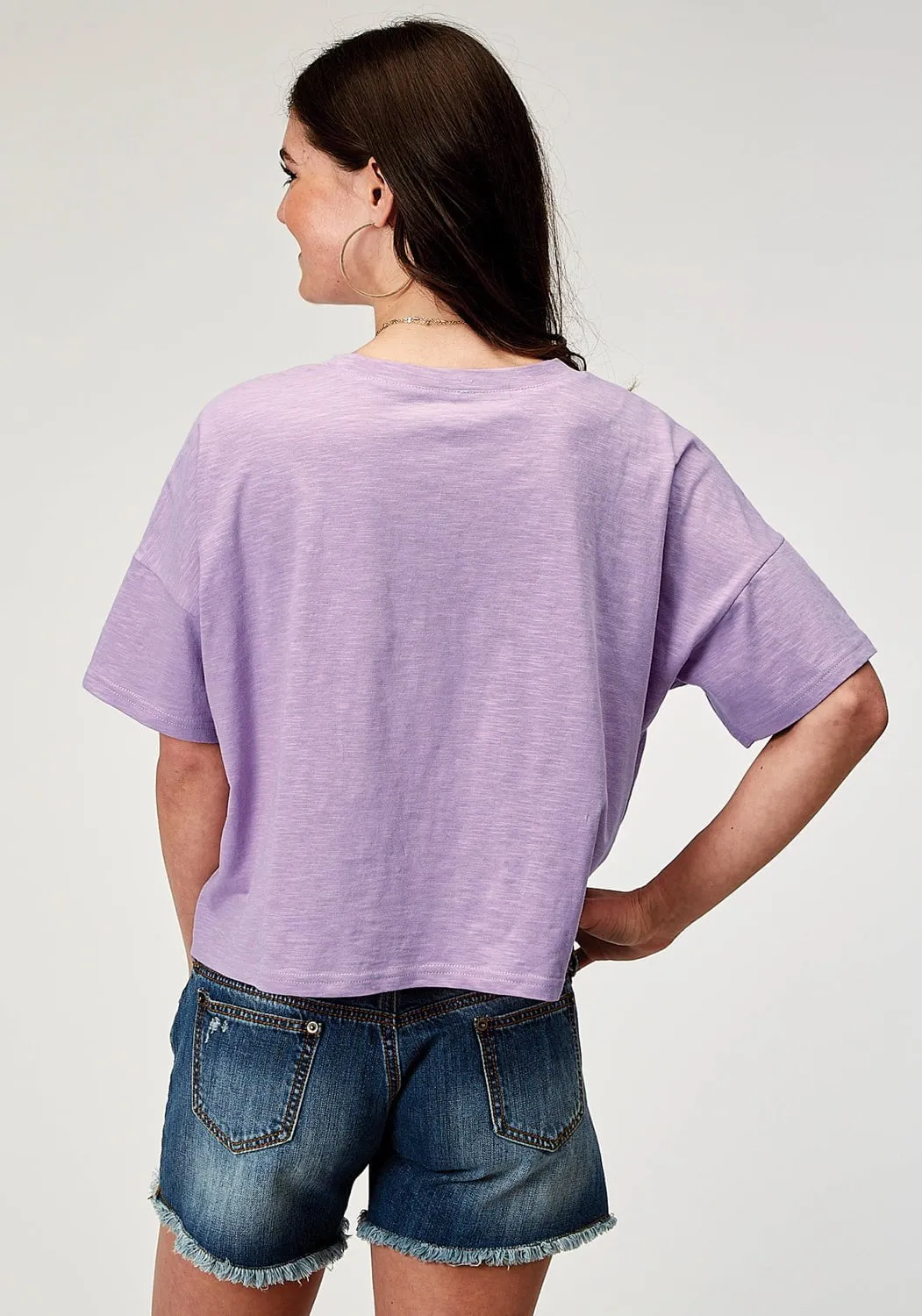 Lightweight Fabric Year-Round Favorite Roper Womens Southwest Longhorn Lilac 100% Cotton S/S T-Shirt