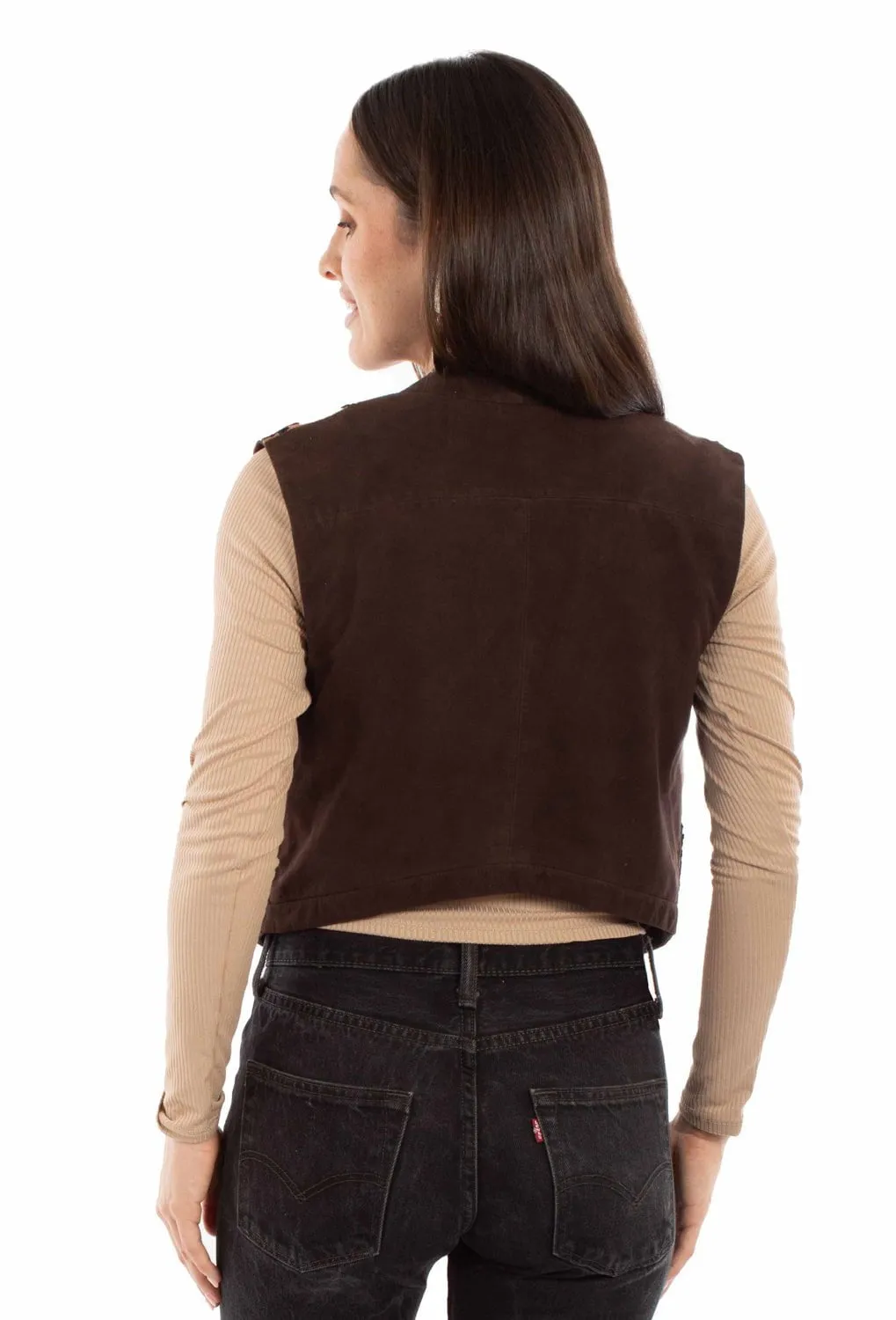 Anywhere Fit Comfy Waist Fit Scully Womens Patch Fringe Multi-color Leather Leather Vest