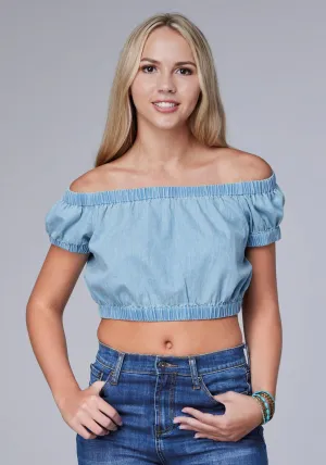 Abstract art Roper Womens Off Shoulder Crop Top Light Blue 100% Cotton S/S Tunic Roper Womens Off Shoulder Crop Top Light Blue 100% Cotton S/S Tunic Casual Elegance