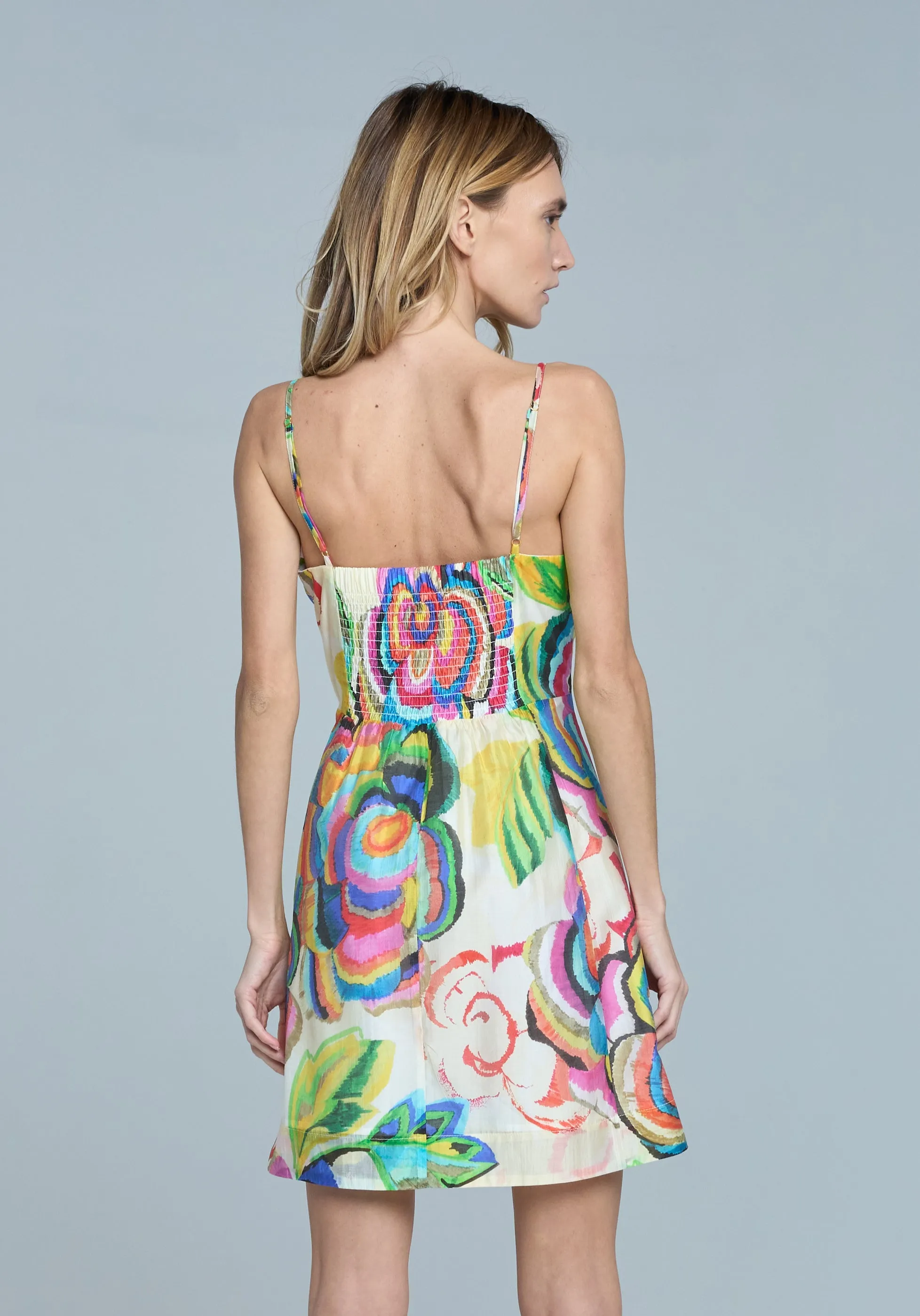 Natural Fit Easy Look Abstract Floral Print Mini Dress in Cream Multi