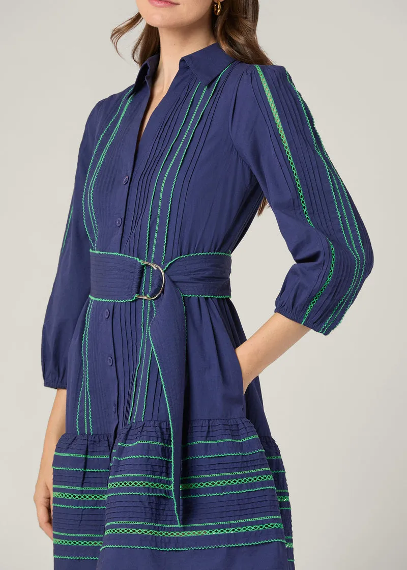 FlatlockSeam Elegance Glow Towns Dress in Navy/Green