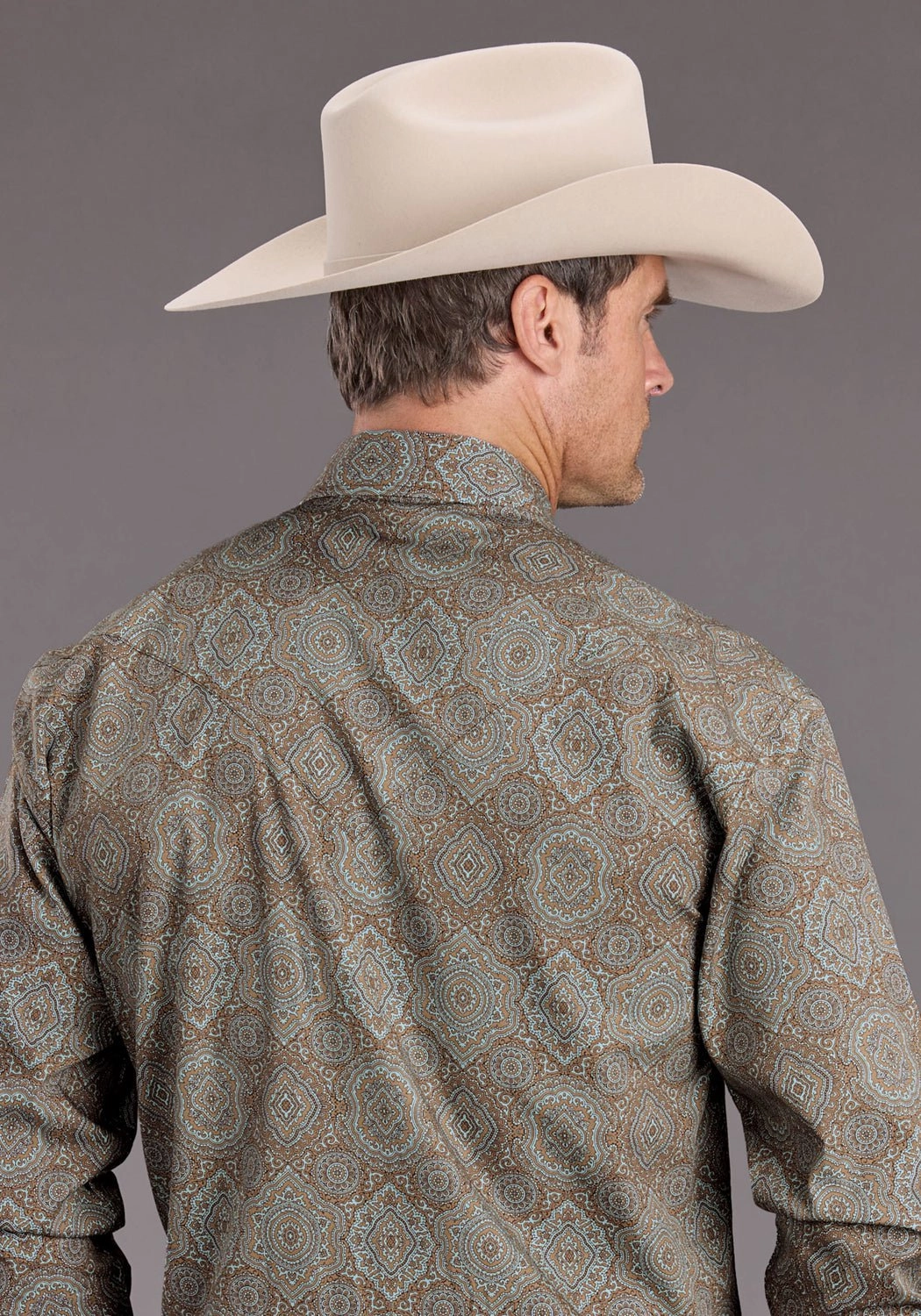 Stetson Mens 2395 Victorian Paisley Brown 100% Cotton L/S Shirt Breathable Design
