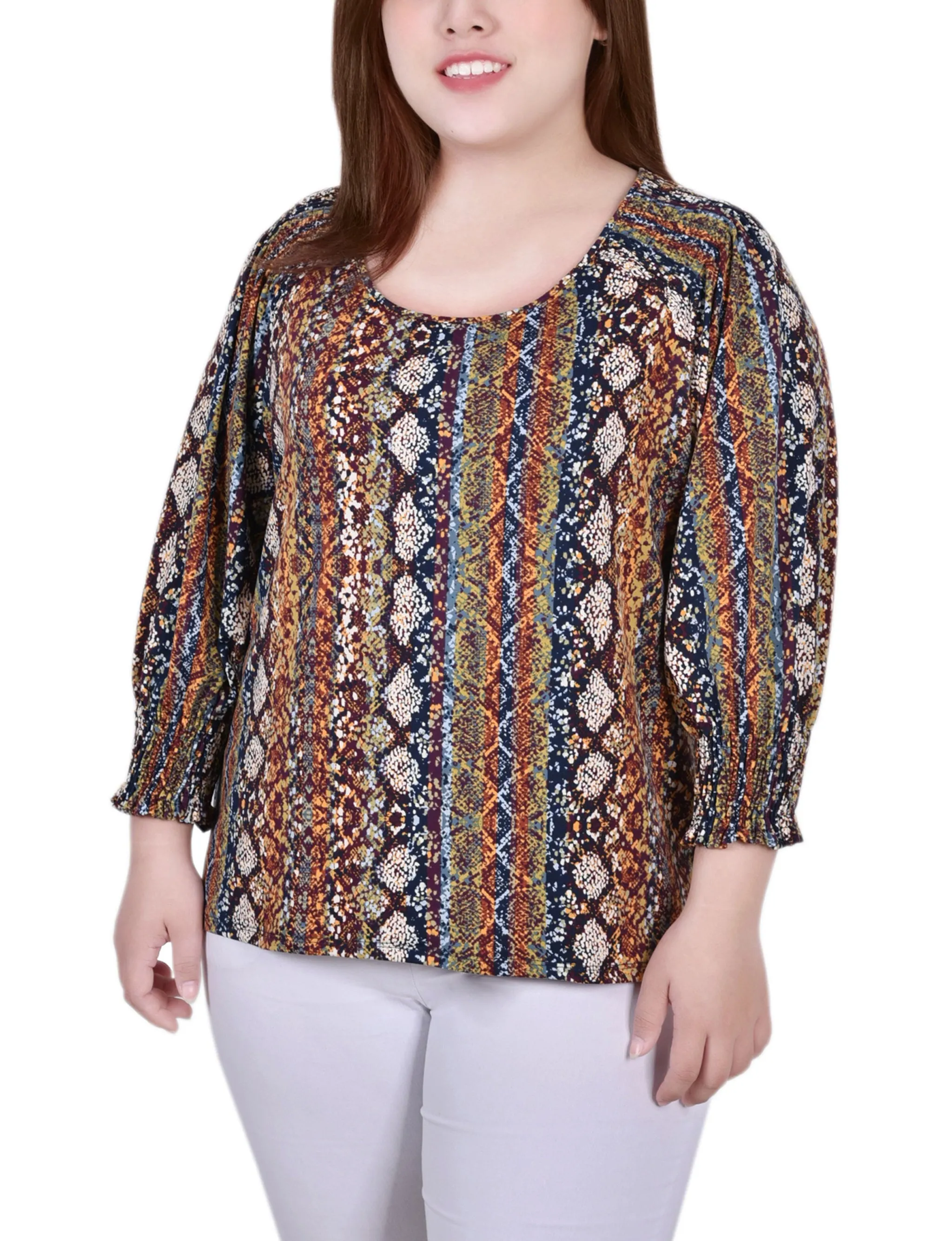 Daily Flex Plus Size 3/4 Smocked Detail Top