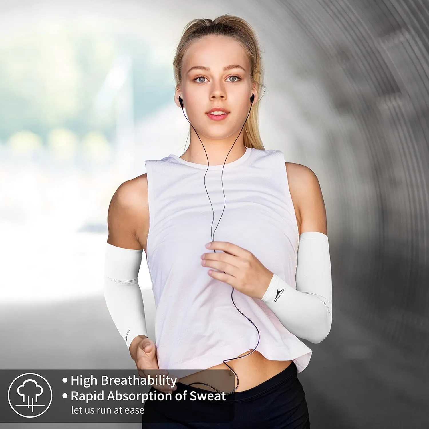 Achiou Cooling Ice Silk Arm Sleeves, Summer UV Sun Protection Compression Sleeves UPF 50  for Women Volleyball Youth Sports