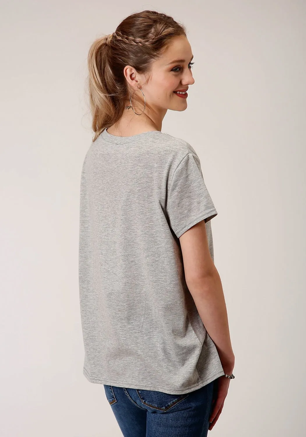 All day wearability Smart Layering Roper Womens Grey Poly/Rayon Pink Feathers S/S T-Shirt